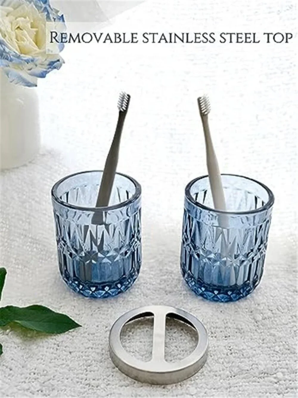 Blue Bathroom Accessories Set, 5Pcs Clear Glass Bathroom Accessories, Hand Soap